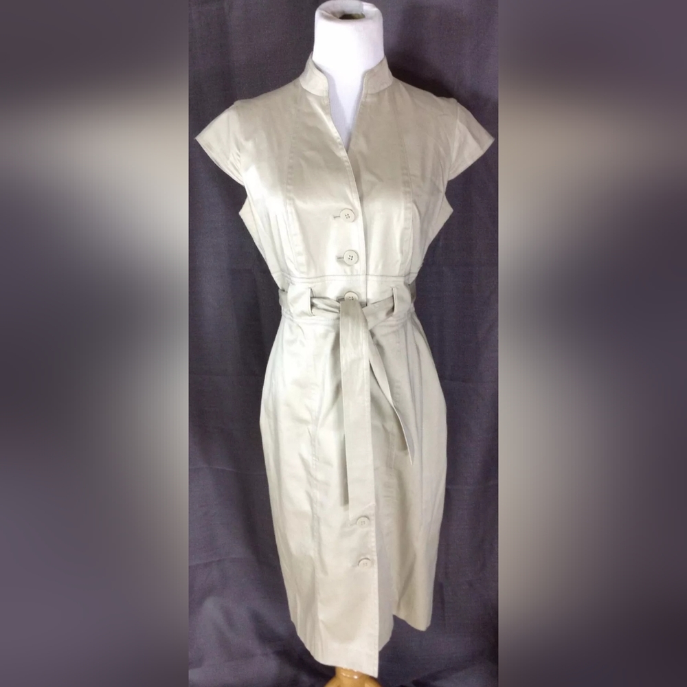 Calvin Klein Button Down Belted Khaki Sheath Dress